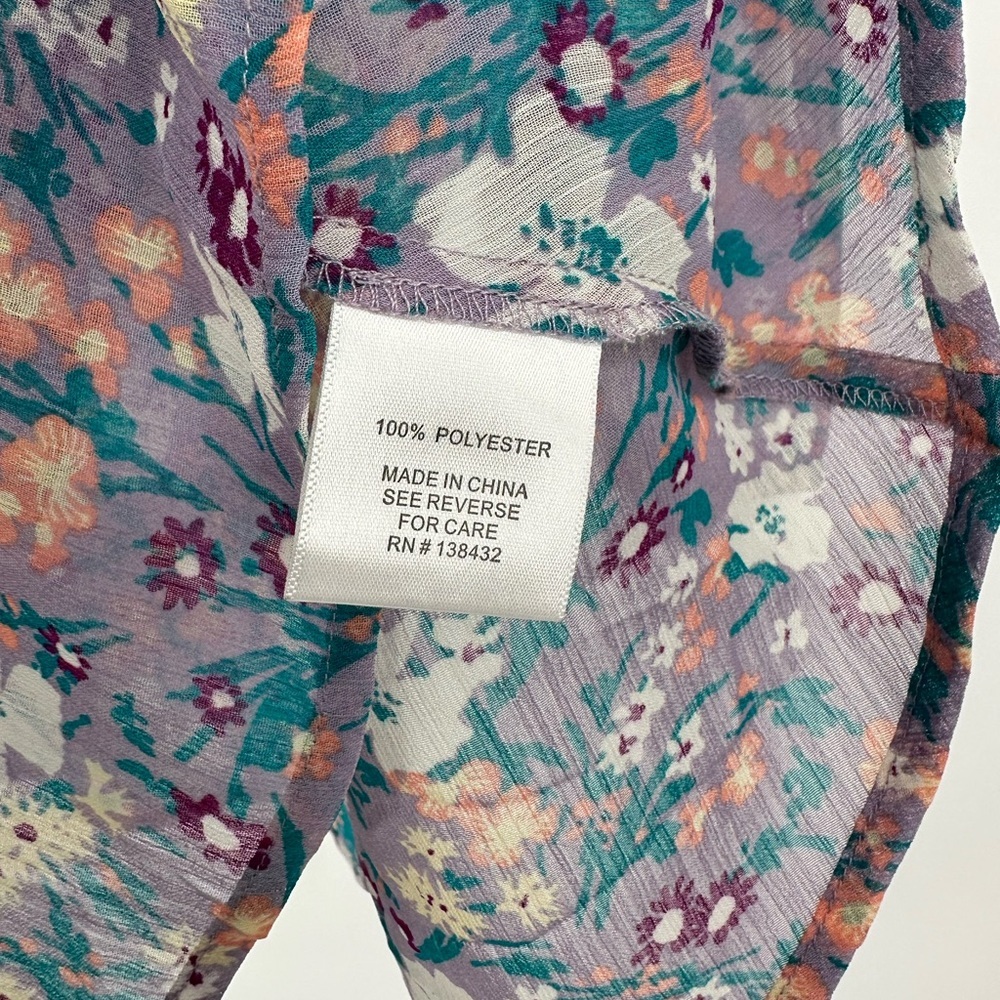 ModCloth Lavender Floral Chiffon Blouse Peter Pan Lace Collar Size L - Picture 4 of 10